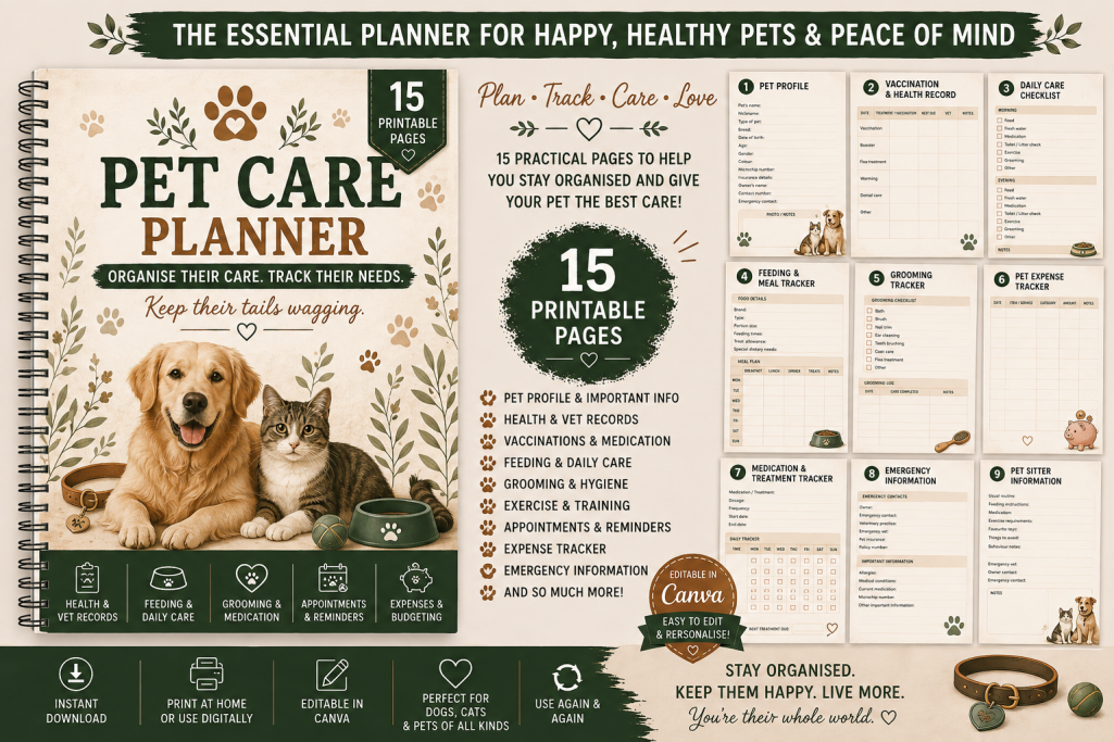 🐾 Printable Pet Care Planner | Pet Health & Organisation Planner 🐾 Printable Pet Care Planner | Pet Health & Organisation Planner