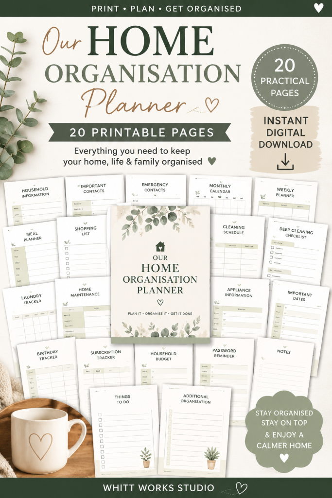 🏡 Home Organisation Planner – Printable Household Planner Home Organisation